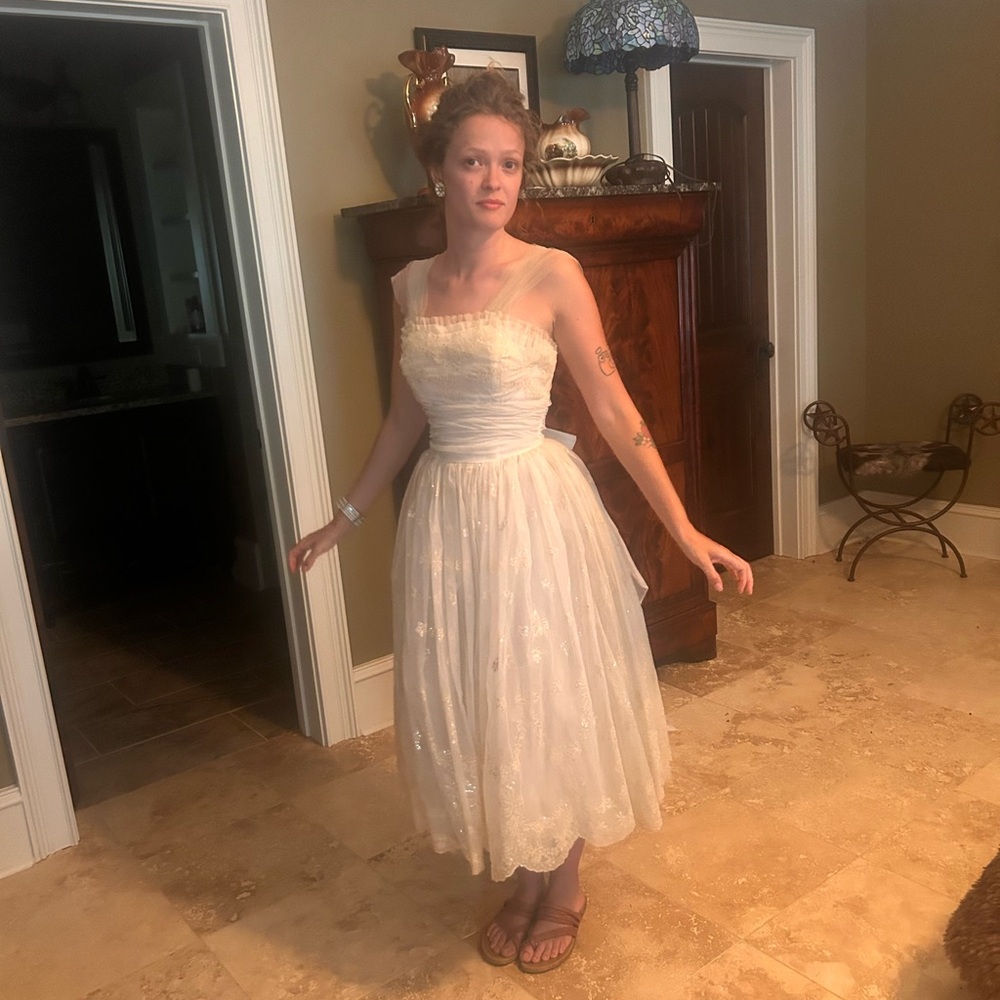 Vintage Sz 0/2 Debutante Party Dress in GVC Prom Wedding Ivory Floral